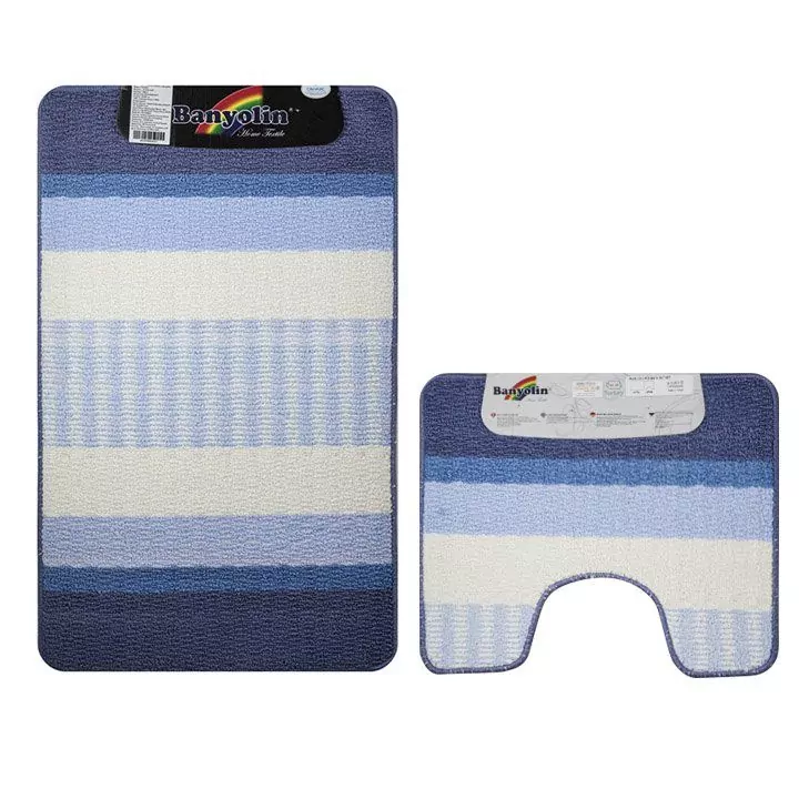 Коврик в ванную STARLOOP двойной СИНИЙ 550 х 900 , 550 х 450 мм 100% полиэстер , ворс 6 мм, код: 00822