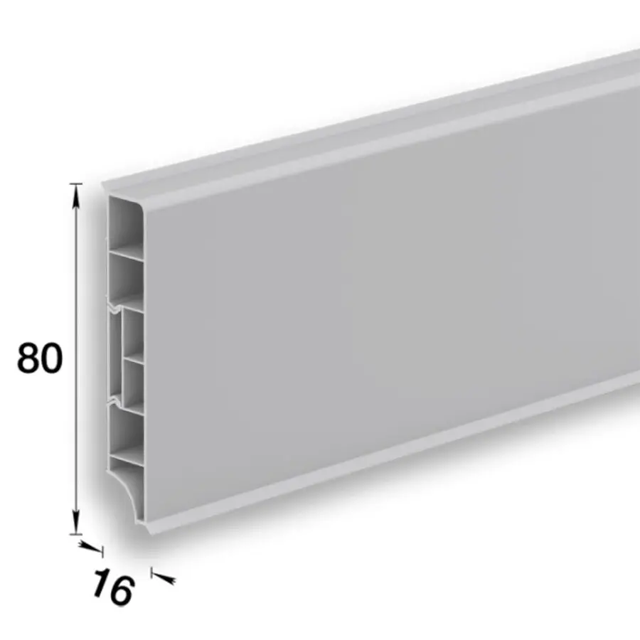 Плинтус напольный прямоугольный 80мм 2,2м "Идеал Дюра", 002Светло-серый (10 шт/уп)
