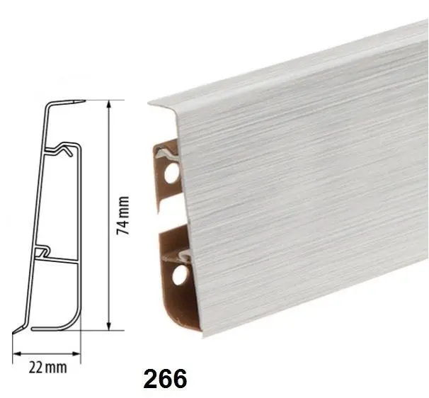 Плинтус Cezar Hi-Line Prestige матовый с мягким краем 266 алюминий брашированный светлый