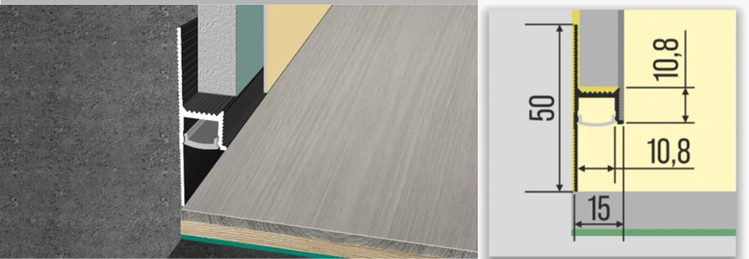 Плинтус потайной 50х15 мм 2,5м с рассеивателем анод. черный матовый