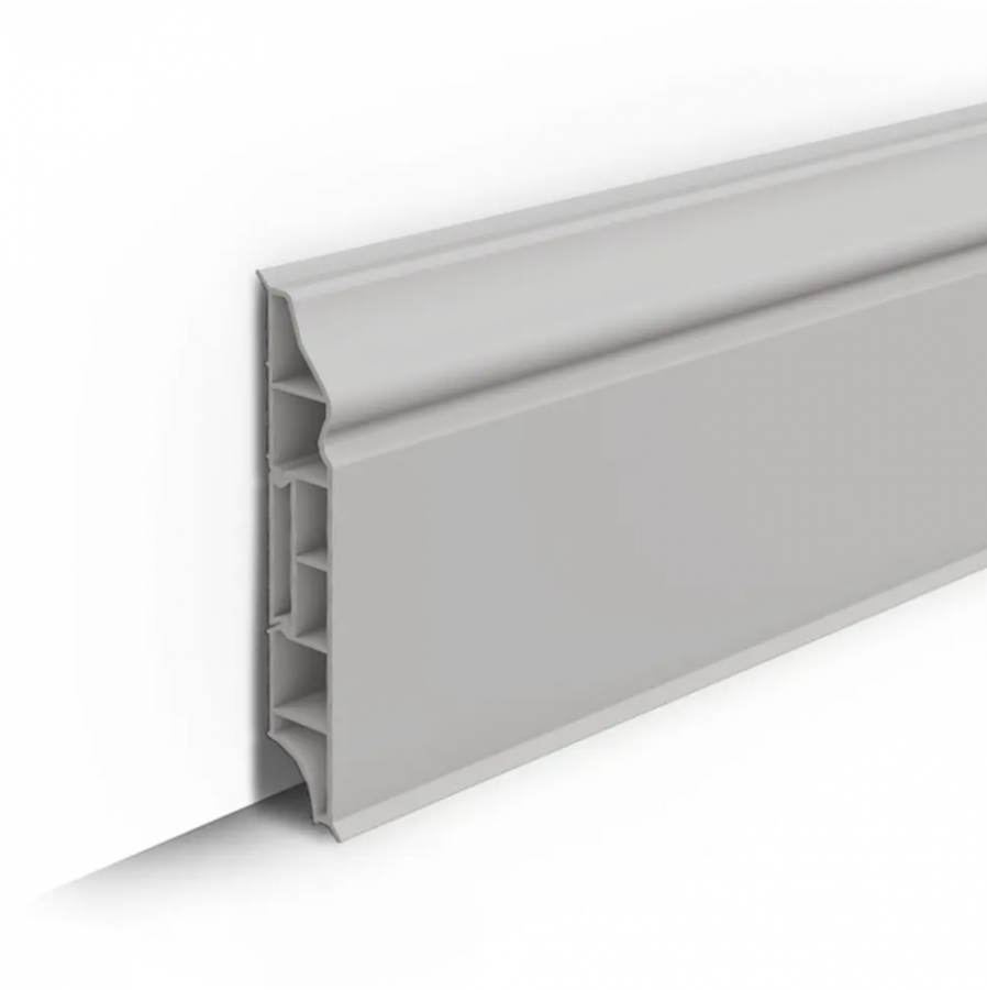 Плинтус напольный фигурный 80мм 2,2м "Идеал Дюра", 002 Светло-серый